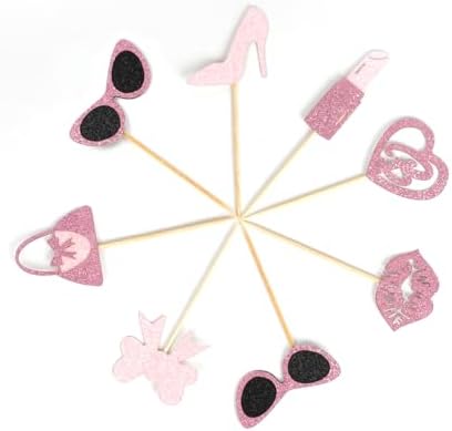 Biendo Glitter Pink Cupcake Toppers 32PCS Princess Theme Decorations