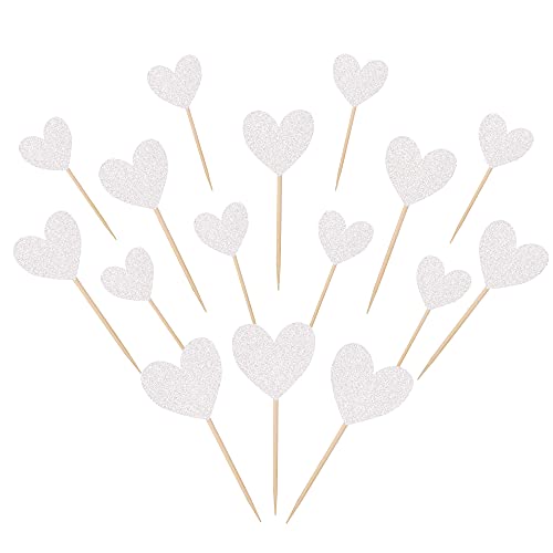 30PCS Glitter Love Heart Cupcake Toppers