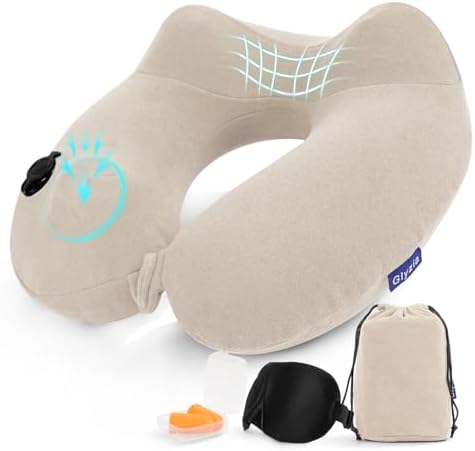 Glyzia Inflatable Neck Pillow with Eye Mask and Earplugs