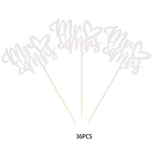 36 PCS Mr Mrs Cupcake Toppers Silver