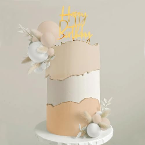 DRWATE Boho Khaki White Gold Pearl Balls Cake Toppers