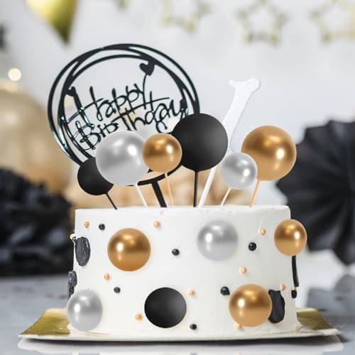 ASTARON 32 Pcs Gold Silver Black Foam Ball Cake Decorations
