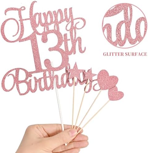 13th Birthday Cake Toppers Set with Glitter and Candles