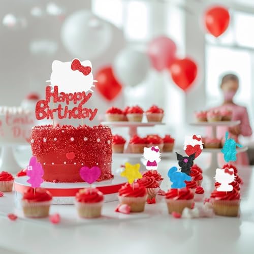 Cute Cat Birthday Cake Toppers 10Pcs Glitter Decor