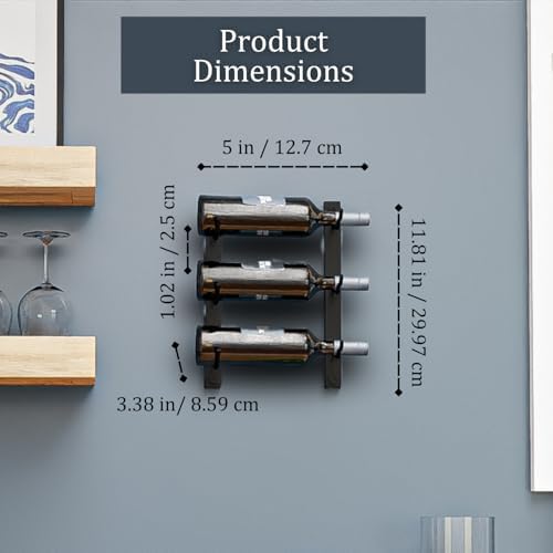 3-Bottle Black Metal Wall Wine Rack Modern Industrial Design
