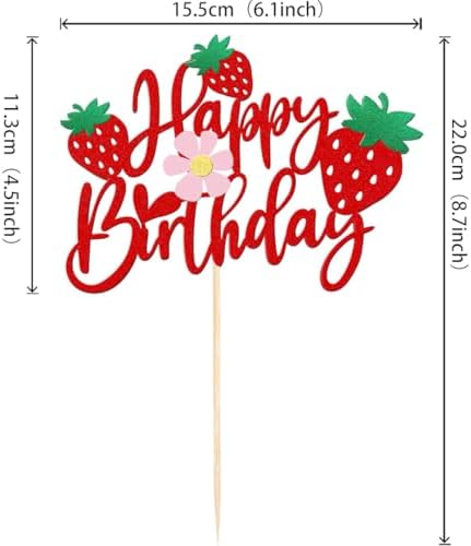 ZitTRo 1Pcs Happy Birthday Glitter Strawberry Cake Topper