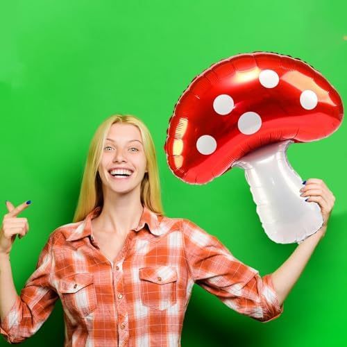 6PCS Red Foil Mushroom Balloons for Birthday Party Decor