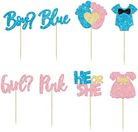 24Pcs Glitter Feet Onesie Cupcake Toppers for Gender Reveal