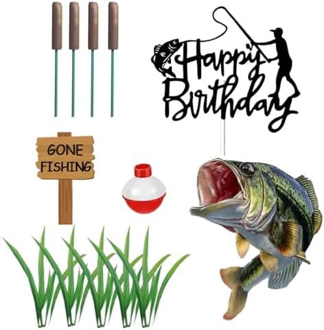 Gone Fishing Cake Topper with Largemouth Bass Sign