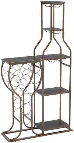 RuiSiSi 5 Tier Freestanding Wine Rack with Glass Holder 11 Bottle Capacity Grey
