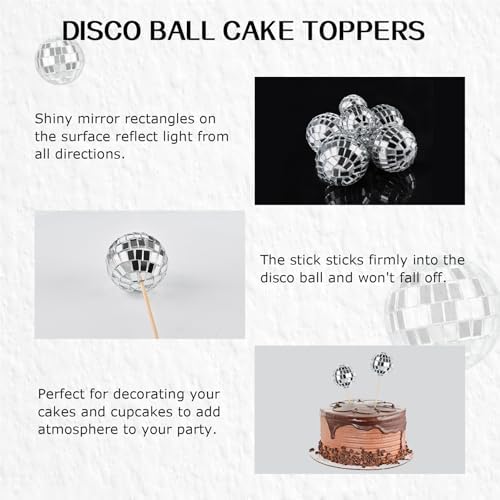 JOERSH 23pcs Disco Ball Cupcake Toppers - 70s Disco Party Decorations