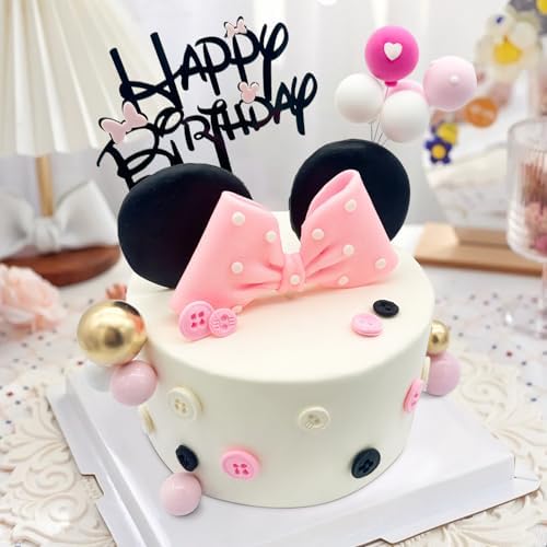 20Pcs Mouse Cake Toppers with Bows and Ears Birthday Decor