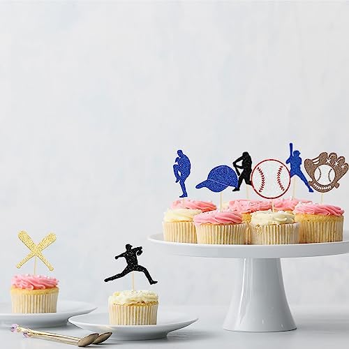 Ephlyn 24Pcs Baseball Cupcake Toppers