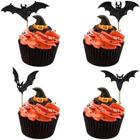 12 Pcs Halloween Bat Cupcake Toppers Non-Edible Party Decorations