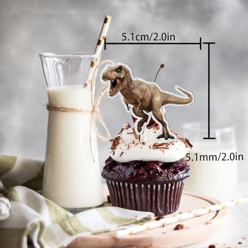 18pcs Glitter Dinosaur Cupcake Toppers Birthday Party Decor 1