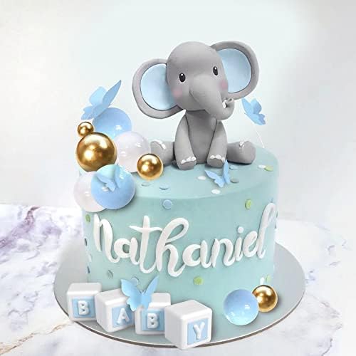 DRWATE Elephant Cake Topper Blue Baby Letter Decorations