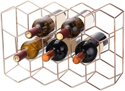 Uxcell 14 Bottle Freestanding Rose Gold Metal Wine Rack