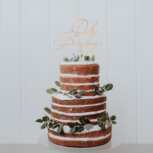 Oh Baby Cake Topper Wood - 6 Inch Baby Shower Decor