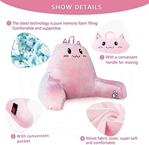 SUNSIDE Kitten Reading Pillow with Memory Foam and Arms