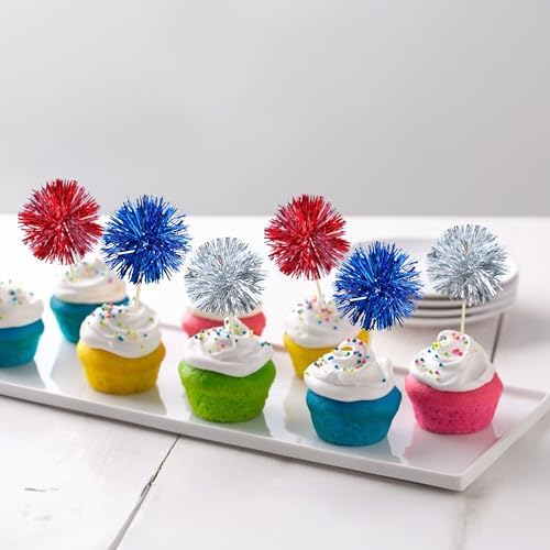 Gyufise 30Pcs Foil Firework Cupcake Toppers 1