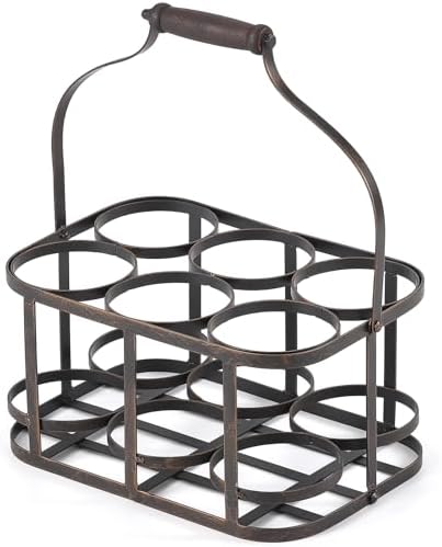 Ironlux 6 Bottle Metal Wine Carrier with Wood Handle 1