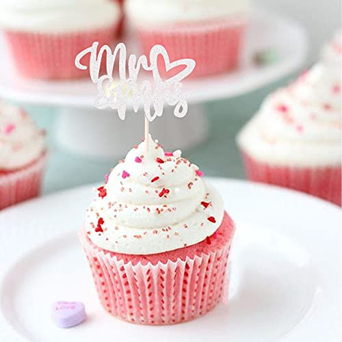36 PCS Mr Mrs Cupcake Toppers Silver