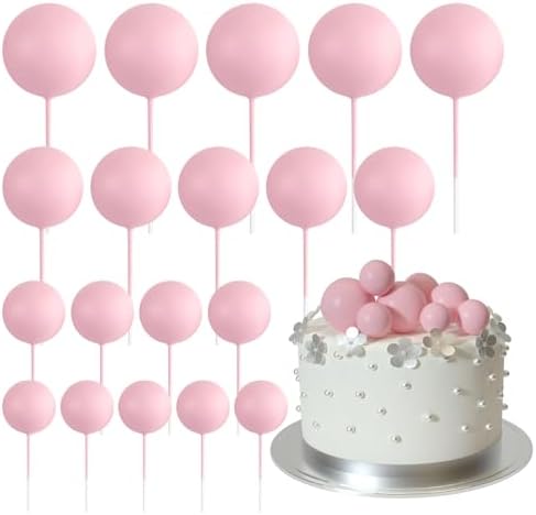 ASTARON 20 Pcs Light Pink Ball Cake Decorations