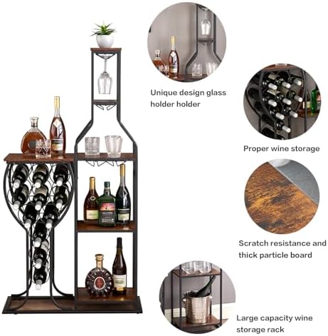PUDDINER 5 Tier Freestanding Wine Rack with Glass Holder