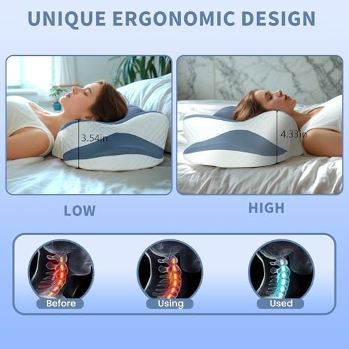 Mckkymi Memory Foam Cervical Pillow - Cooling Side Sleeper with Two Heights