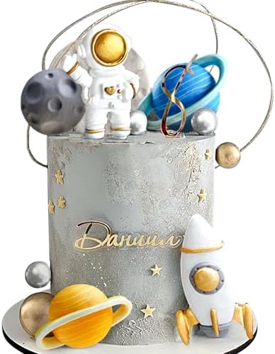 Space Cake Toppers with Astronaut Rocket Planets