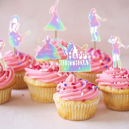24 Pcs Super Star Music Themed Cupcake Toppers for Birthday Parties