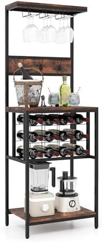 GOFLAME Freestanding Wine Rack with Glass Holders and Countertop