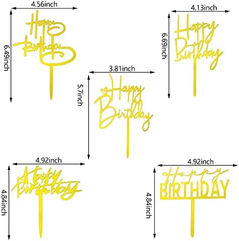 10 PCS Gold Birthday Cake Toppers Acrylic Decorations
