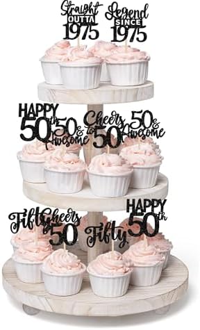 ZHUOWEISM 24PCS Black Happy 50th Birthday Cupcake Toppers 1