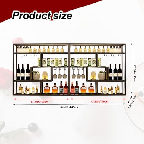 118in Wall Mounted Wine Rack with Glass Holder