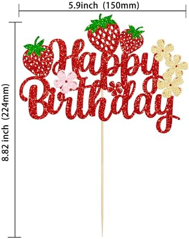 Ephlyn Strawberry Cake Topper Red Glitter Decor