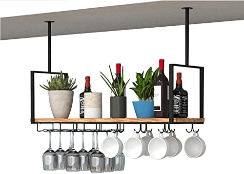 Ceiling Hanging Shelf Black Metal Wall Mount Wine Rack