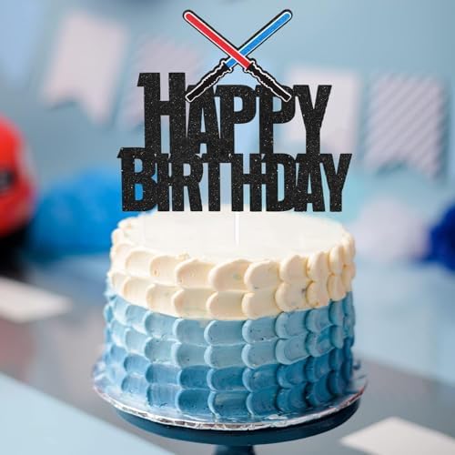 Darth Vader Birthday Cake Topper - Black Glitter Alien War Decor