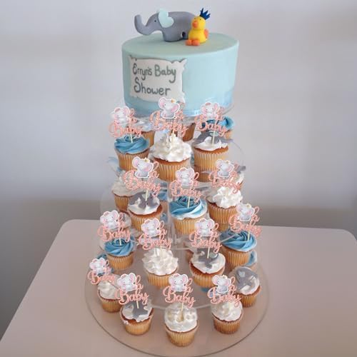 Gyufise 24Pcs Pink Elephant Cupcake Toppers