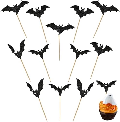 12 Pcs Halloween Bat Cupcake Toppers Non-Edible Party Decorations