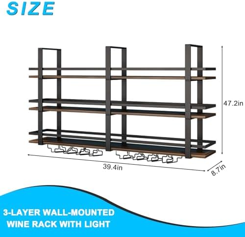 DSVONAUS Wall-Mounted Wine Rack with LED Light 3 Tier