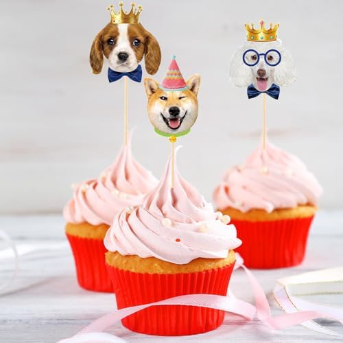 SAMOKA Pet Dog Cupcake Toppers 24PCS Birthday Decorations
