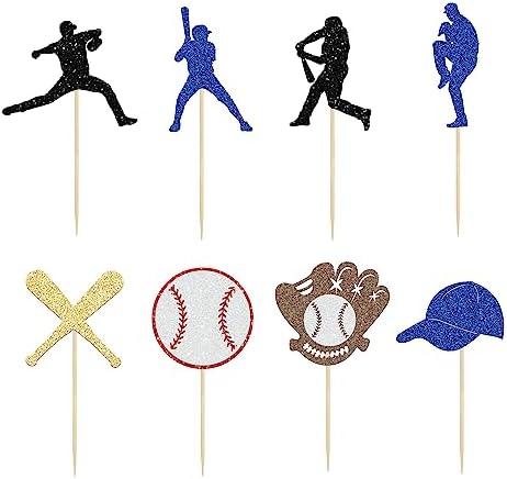 Ephlyn 24Pcs Baseball Cupcake Toppers