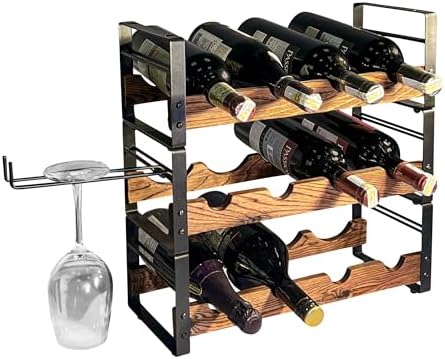 AMT 3-Tier Wine Rack Black 12 Bottles Storage
