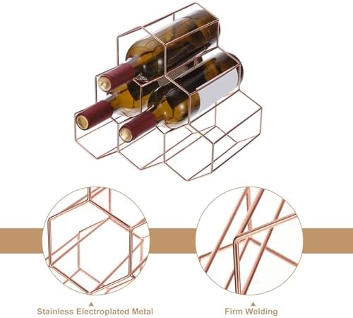 Uxcell 6 Bottle Freestanding Metal Wine Rack Rose Gold