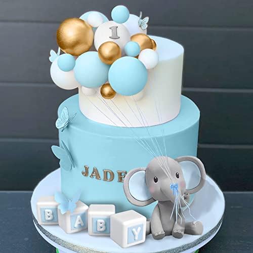 DRWATE Elephant Cake Topper Blue Baby Letter Decorations