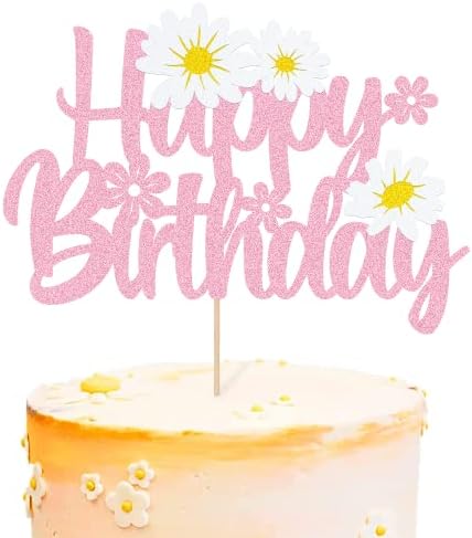 WishFirst Daisy Birthday Cake Topper Pink Daisy Decor