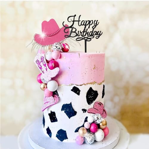 DRWATE Cowgirl Cake Topper with Disco Balls Shiny Hat