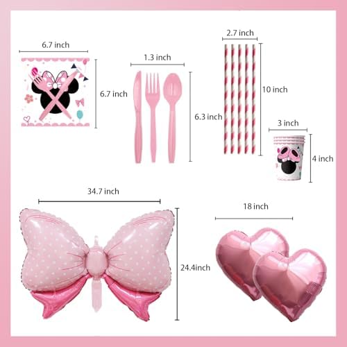 288 PCS Pink Mouse Party Decorations for 20 Guests