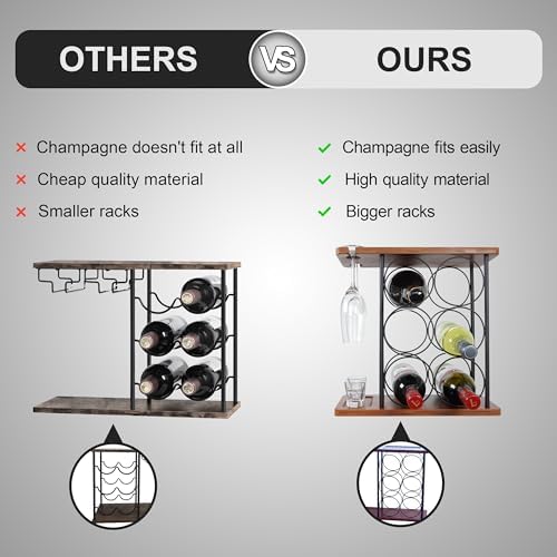 Herclove 6-Bottle Wine Rack with 2 Glasses Holder